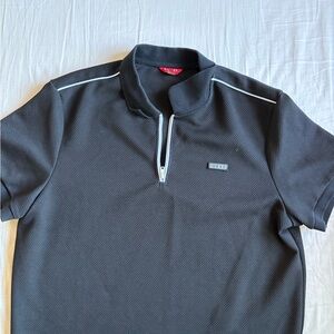 Guess Men's Charcoal Polo Shirt with Zip Collar